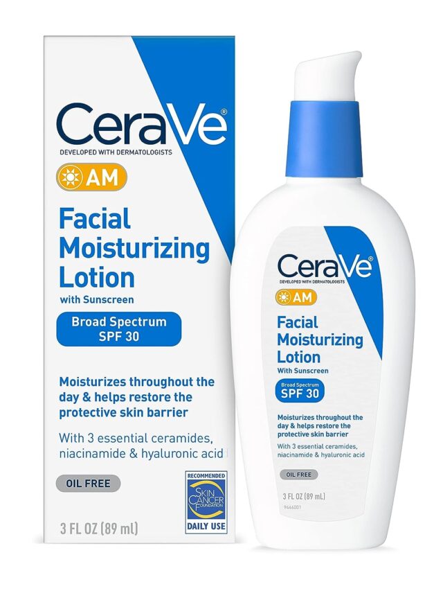 sunscreen CeraVe AM Facial Moisturizing Lotion with SPF 30 - pack in one day
