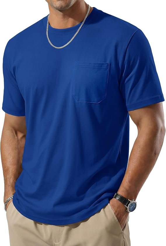 en's Pocket T-Shirt UPF 80+ Short Sleeve Soft Crew Neck Basic Tee