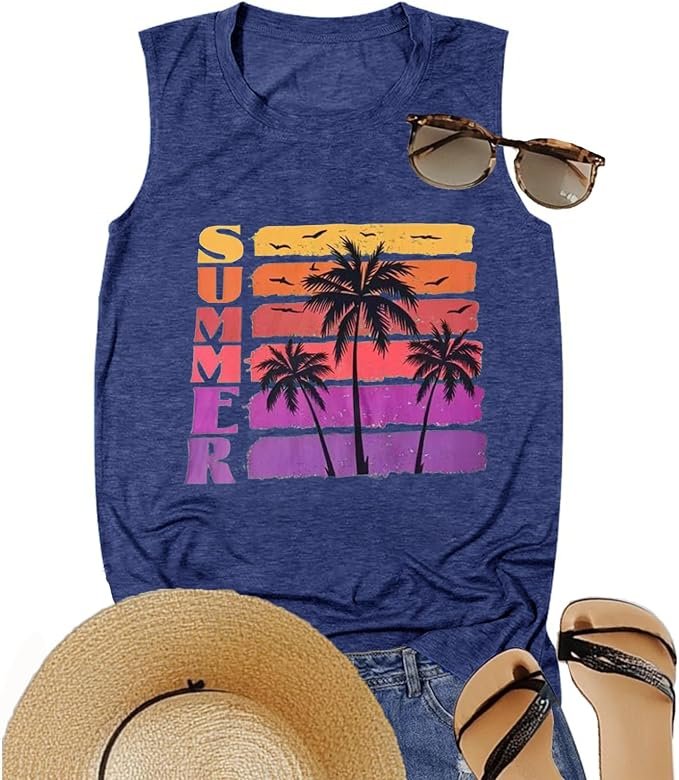 Women's Tank Top Funny Beach Sleeveless T Shirts Cute Sunshine Graphic Tee