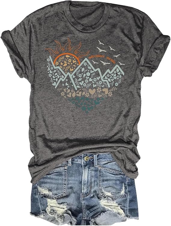 Women's Nature Camping Mountain Hiking Lovers Shirt Adventure Wild Outdoor Graphic Tees Tops