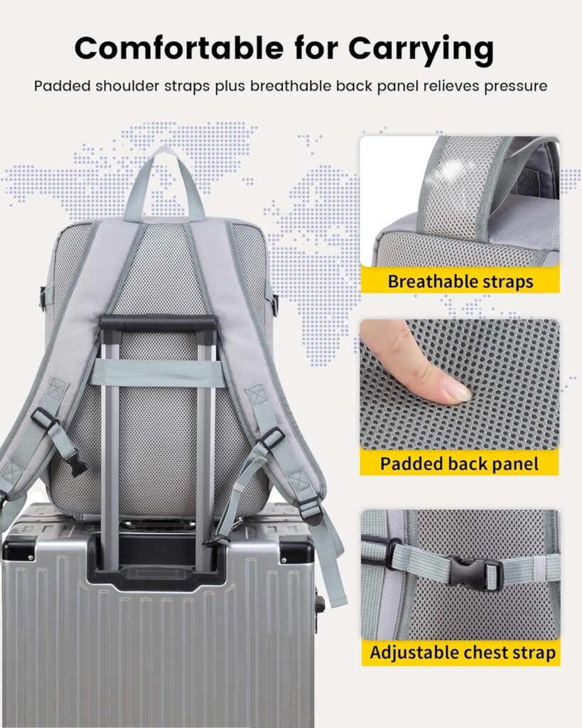 Vorspack Travel Backpack for Women Men - Carry On Backpack for Airplanes Large Laptop Backpack Casual Daypack with Shoe Compartment for Travel Work College - Grey