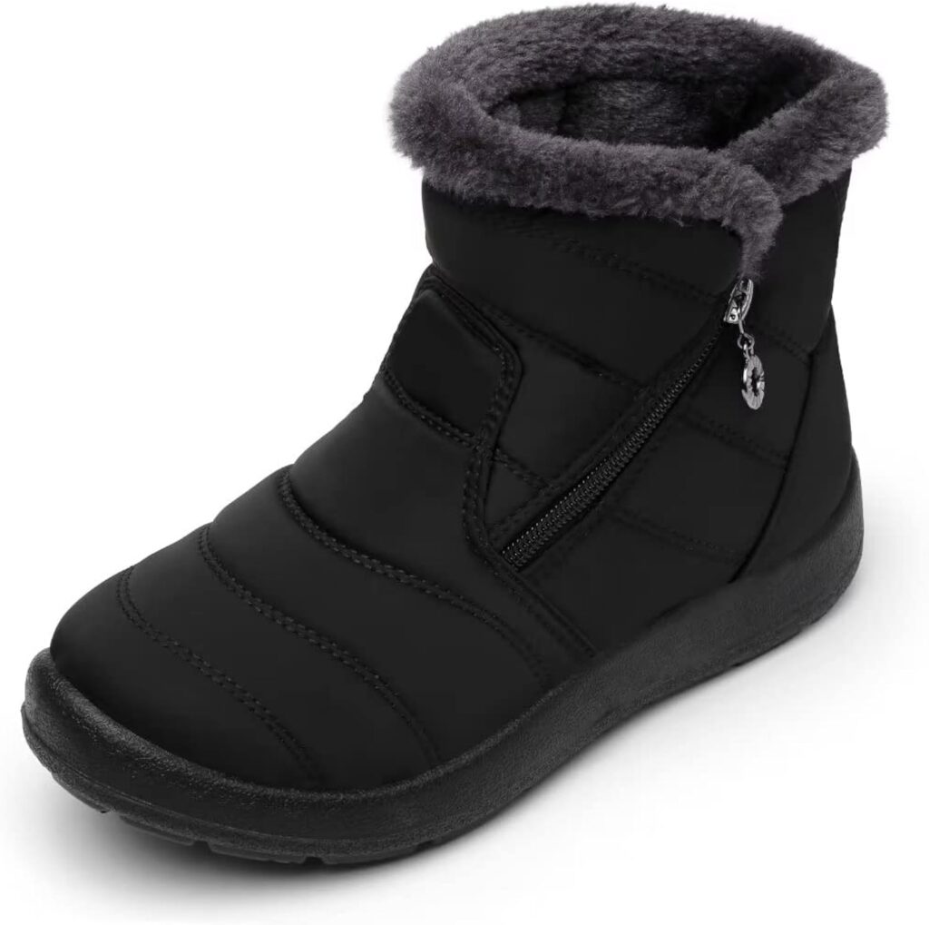 Cheval Winter Snow Zip Up Boots for Women, Fur Lined Warm Ankle Booties, Outdoor Anti-slip Waterproof Comfortable Short Boot, Botas De Invierno Para Mujert