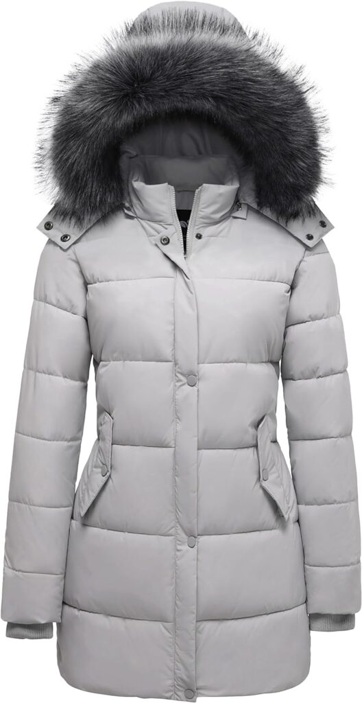 GGleaf Womens Winter Thicken Puffer Coat Warm Snow Jacket with Fur Removable Hood