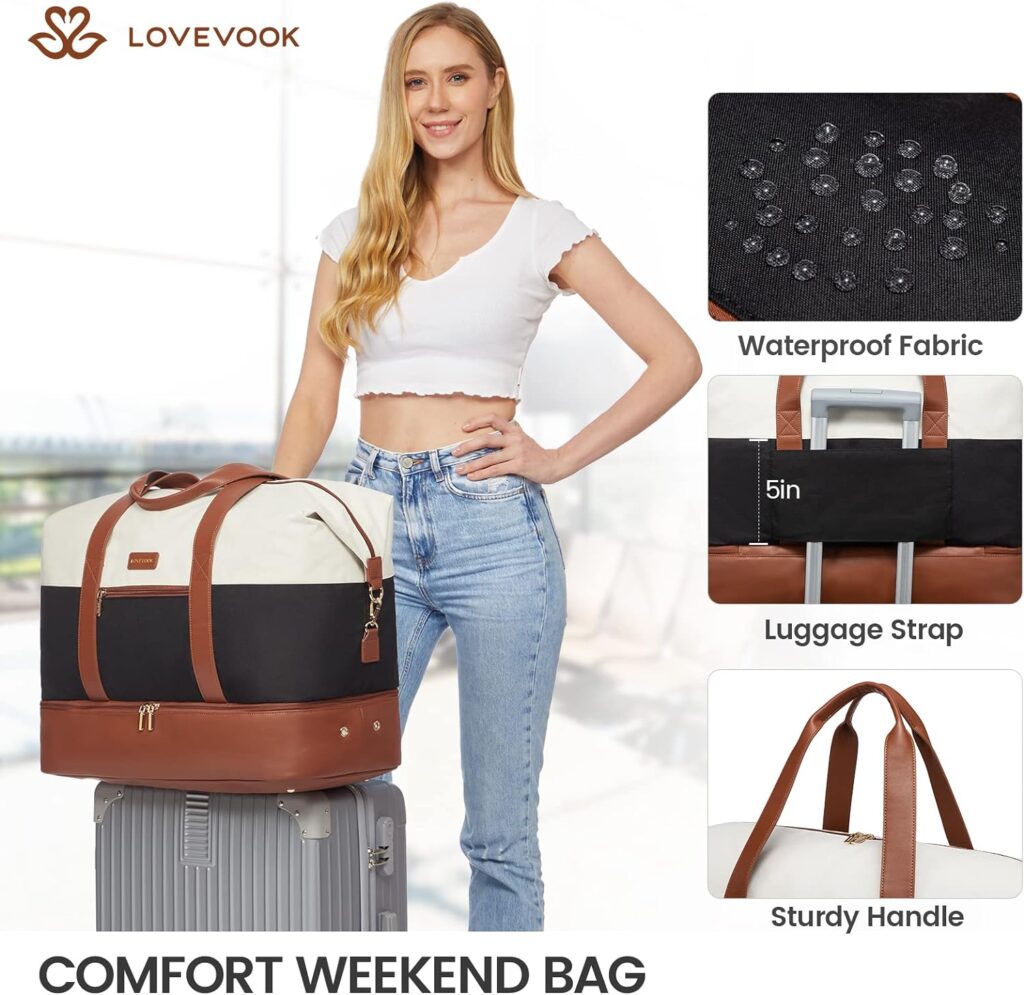 LOVEVOOK Weekender Bag, Large Travel Duffel Bag for Women with 2 Packing Cubes, Carry on Overnight Bag with Shoe Compartment, Mom Hospital Bags for Labor and Delivery