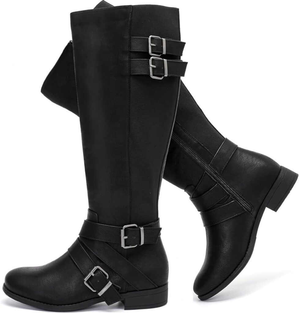 Luoika Womens Extra Wide Calf Knee High Boots, Wide Width Round-Toe Blocked Heel Winter Tall Boots.