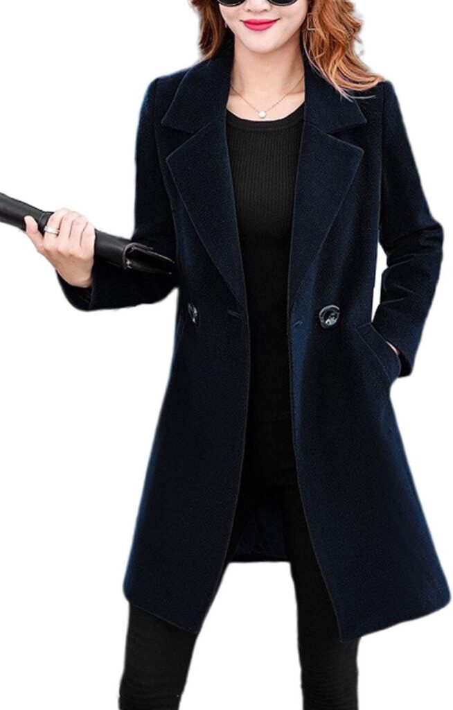 Omoone Womens Long Sleeve Slim Fit Warm Winter Wool Blend Pea Coat Overcoat