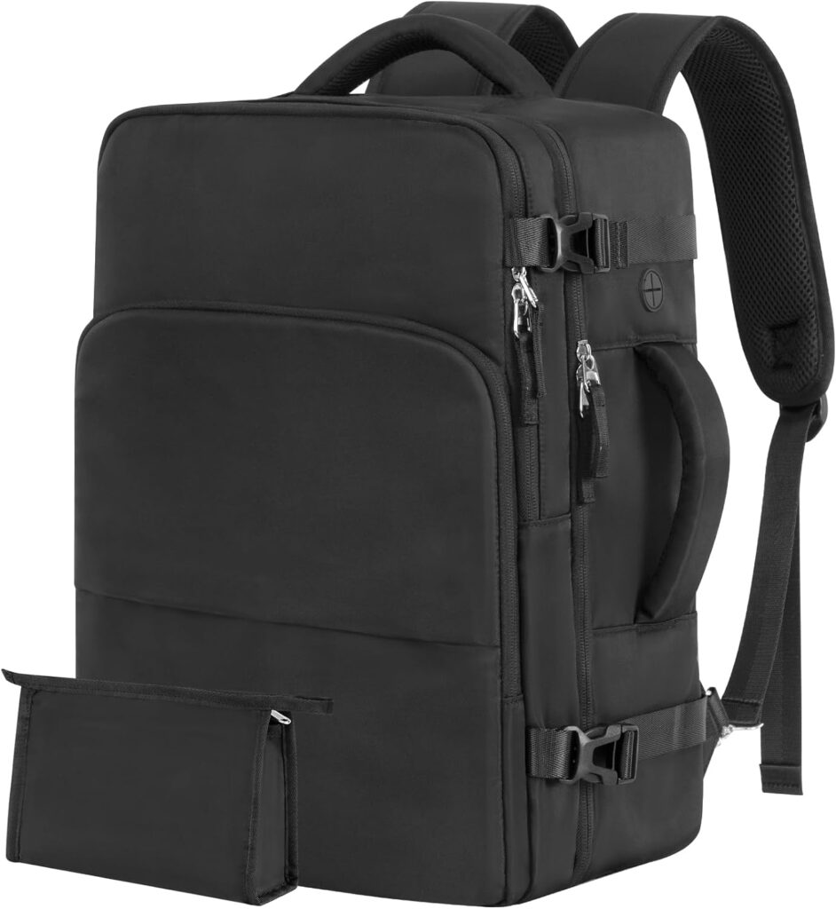 Rinlist Backpack for Men Women, Black Backpack for Traveling on Airplane, Weekender Carry on Backpack Bag Casual Daypack for Hiking Business Work College