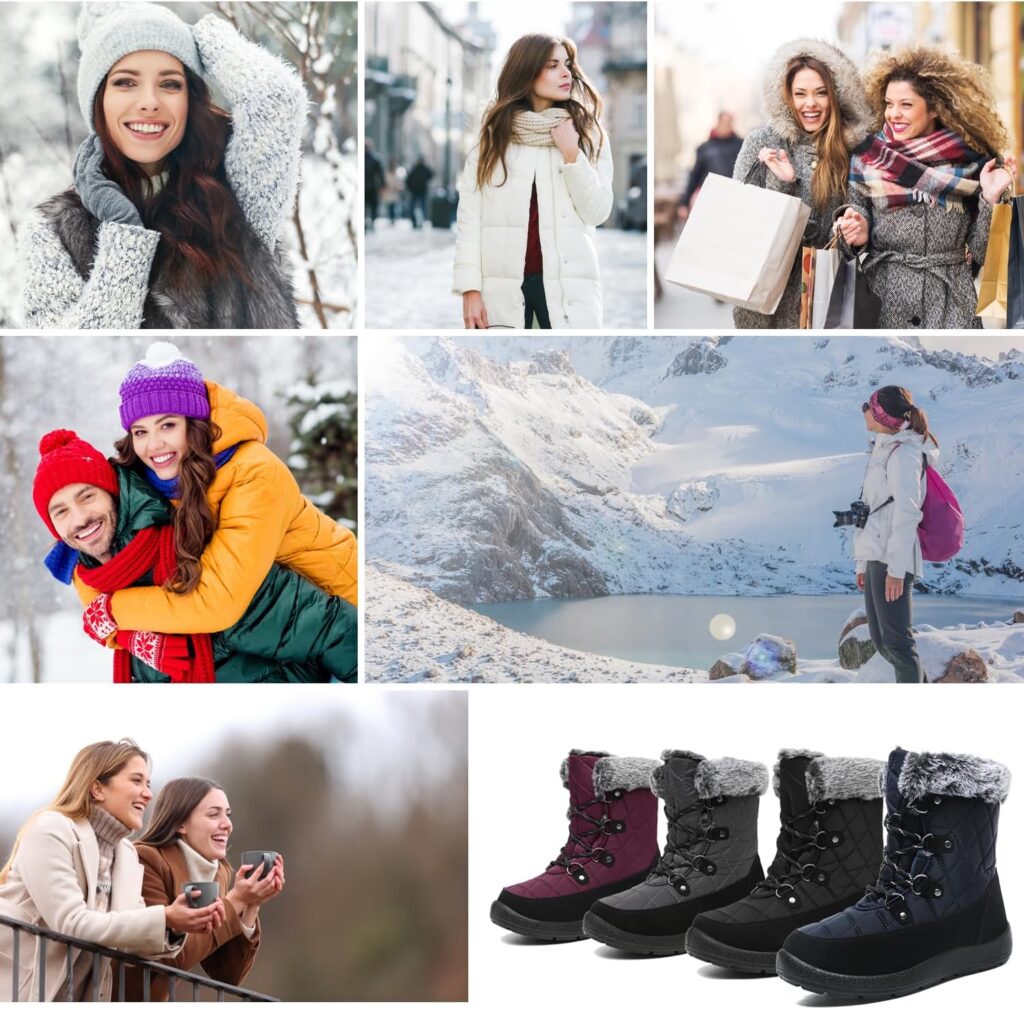 Winter Boots for Women - Soft Comfortable Faux Fur Mid Calf Winter Snow Boots Totes Boots Lace up Snow Boots Winter Boots with Insulated Black for Outdoor